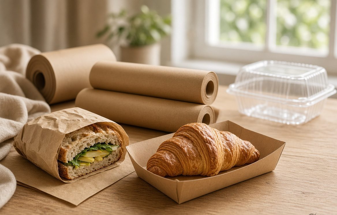 Unbleached kraft paper rolls and renewable fiber with maple leaves
